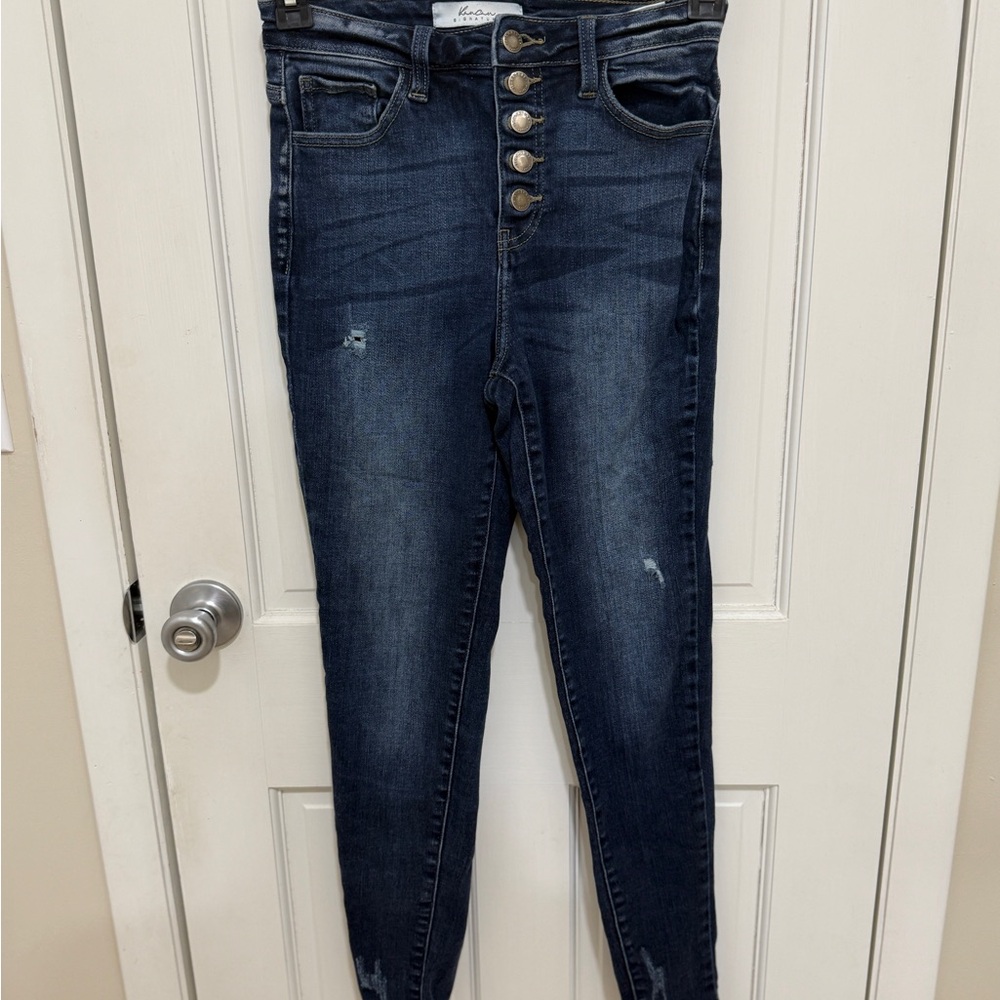 KanCan High Rise Blue Jeans with Distressed Details
